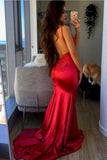 Mermaid Spaghetti Straps Satin Prom Dress LaceTop Evening Dress,WP093