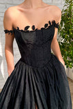 Black A Line Taffeta Long Prom Dress With Slit,WP308