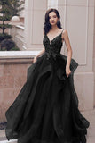 Lace Appliqued Blue Tulle Prom Dress With Ruffles,WP084