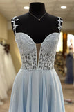 A Line Chiffon Long Prom Dress With Lace Bodice,WP407