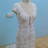 Mermaid Ivory Lace Wedding Dress Cap Sleeve Birdal Dress,WW086