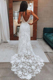 Spaghetti Straps Rose Lace Beach Wedding Dress,WW219