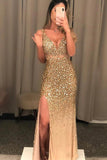 Sparkly Sheath Side Slit Long Prom Dress Rhinestone Evening Dress,WP112