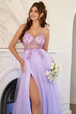 A-Line Lilac Tulle Long Prom Dress With Beading,WP421