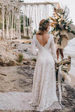 A-Line Long Sleeve Lace Wedding Dress Beach Bridal Gown,WW225