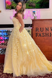 A-Line Scoop Neckline Yellow Tulle Long Prom Dress Formal Dress,WP419