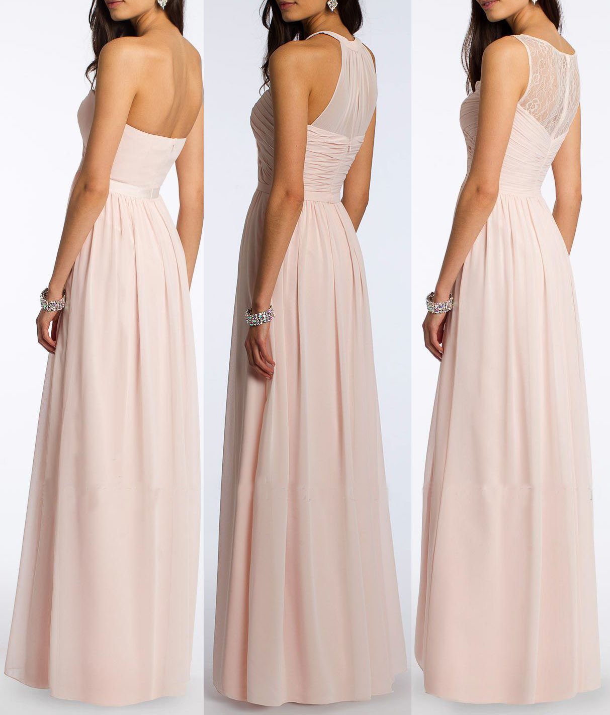 A-line Floor Length Blush Pink Chiffon Bridesmaid Dresses,WB014
