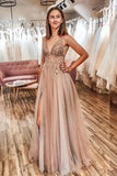A-line Spaghetti Straps Beaded Prom Dresses With Slit,WP054 winkbridal