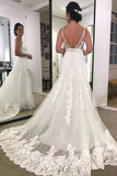 A Line Backless Polka Dot Lace Wedding Dress,WW222