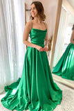 A Line Cowl Neck Green Prom Dress With Slit,WQ113 winkbridal