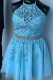 A Line Halter Lace Appliques Short Homecoming Dress With Beading,WD032 winkbridal