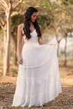 A Line Ivory Chiffon Wedding Dress Backless Bridal Dress,WW073
