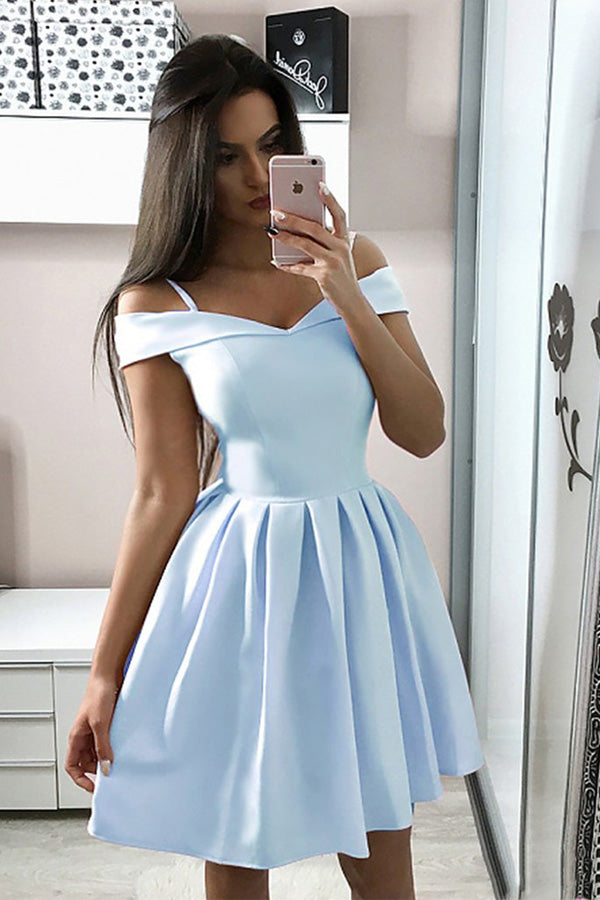 A Line Off The Shoulder Satin Short  Homecoming Dress,WD002