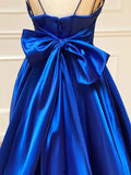 A Line Royal Blue Satin Spaghetti Straps Prom Dress With Bowknot,WP337 winkbridal