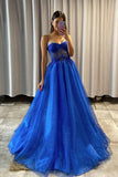 A Line Shiny Royal Blue Tulle Formal Prom Dress,WQ115
