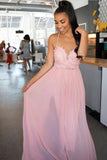 A Line Spaghetti Straps Pink Chiffon Long Prom Dresses,WP405