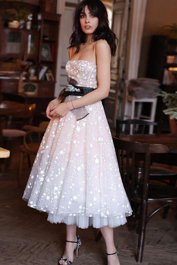 A Line Tulle Short Prom Dress Pearl Pink Homecoming Dress,WD108
