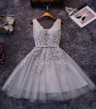 A Line Tulle Homecoming Dress, Lace Up Bridesmaid Dress ,WD010