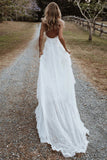A Line V-neck Lace Beach Wedding Dress,Side Split Bridal Gown,WW028