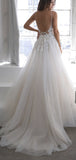 A Line Tulle Backless Lace Appliques Wedding Dress,WW010