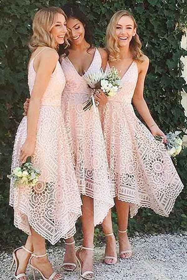 A Line Tea Length Lace Bridesmaid Dress Lace Party Dress,WB006