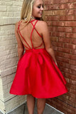 A Line V Neck Red Satin Short Homecoming Dress,WD044 winkbridal
