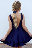 A Line V Neck Short Homecoming Dress,V Back Prom Dress,WD055
