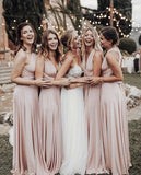 A Line Halter Pleated Bridesmaid Dress,WB003