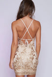 Backless Champagne Satin Homecoming Dress With Lace Appliques,WD016