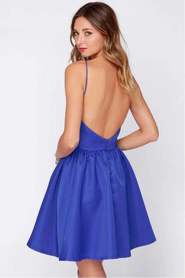 Backless Royal Blue Straps Short Homecoming Dress,WD028 winkbridal