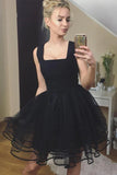 Black A-line Square Neckline Homecoming Dress Pleated Short Prom Dress WD243 winkbridal