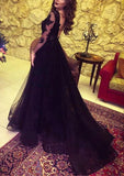 Black Tulle Lace Long Sleeve Prom Dresses Evening Dresses,WP353