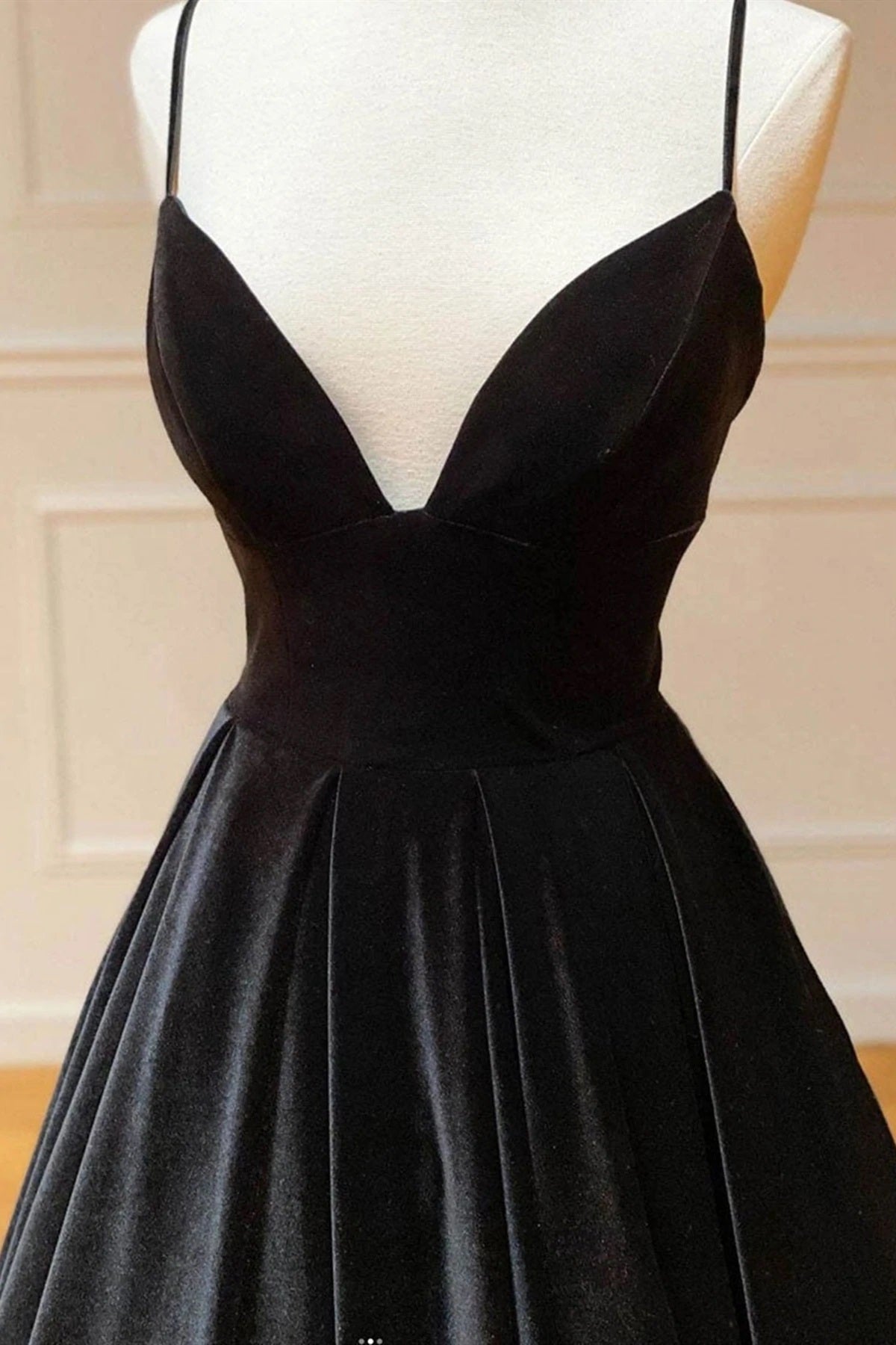Black Velvet V Neck A Line Long Prom Dress Spaghetti Straps Long Party Dress,WP422