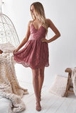 Blush Pink A-line Tie Back Lace Homecoming Dress Short Prom Dress WD245 winkbridal