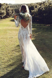 Bohemian Long Sleeve Lace Wedding Dress Beach Bridal Gown,WW152 winkbridal