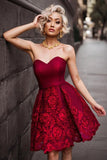 Burgundy Sweetheart Short Homecoming Dress,Strapless Prom Dress,WD053