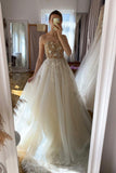 Champagne Tulle Beaded Long Prom Dress A-line Evening Dress,WP391 winkbridal
