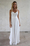 Charming Backless A-line White Chiffon Lace Wedding Dresses,WW239