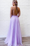 Backless Purple Tulle Long Prom Dress With Slit,WP348
