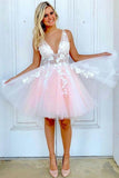 Cute V Neck Short Homecoming Dress With Lace Appliques WD201