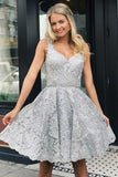 Elegant A-line Lace Homecoming Dress V Neck Short Prom Dress,WD141