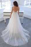 Elegant Ivory Tulle A Line Backless Wedding Dress Lace Bridal Gown,WW245
