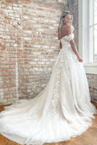Elegant Off The Shoulder Tulle Wedding Dress With Lace Appliques ,WW110