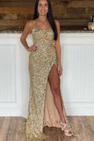 Fuchsia Sequins Long Prom Dress Side Slit Formal Dress WP435