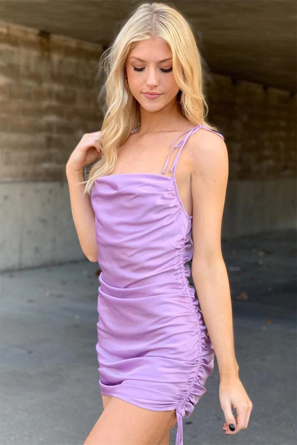 Glamorous Lilac Satin Homecoming Dress Mini Party Dress WD227