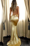 Mermaid Gold Satin Backless Long Prom Dresses,Mermaid Evening Dresses,WP045