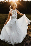 Halter Lace Wedding Dress Chiffon Beach Birdal Gown,WW090