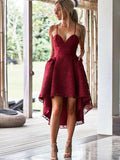 High Low Blush Straps Homecoming Dress Short Prom Dress,WD061