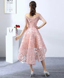 High Low Pink Lace Homecoming Dress Off The Shoulder Short Prom Dress,WD136