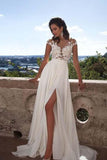 Illusion Neck Cap Sleeve Chiffon Wedding Dress Top Lace Bridal Dress,WW130